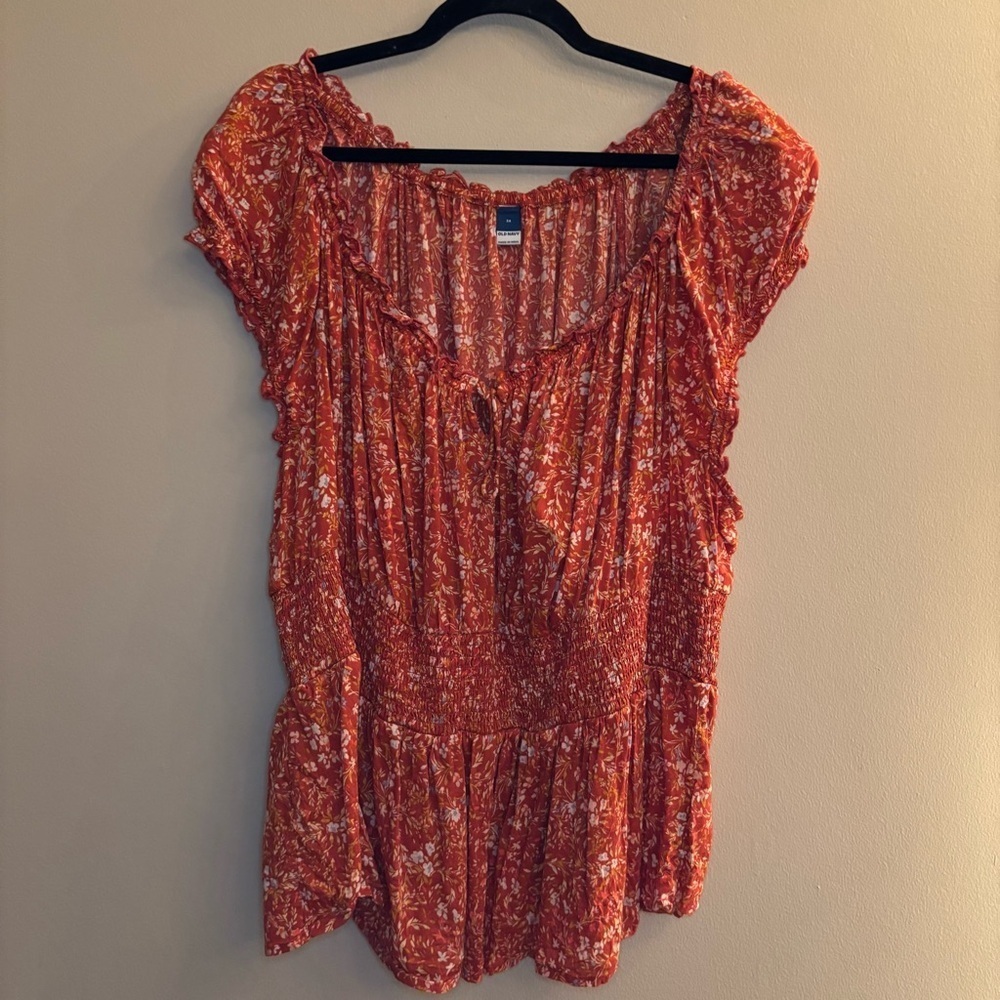 Old Navy Women’s Orange Floral-Print Smocked Peplum Blouse Size 3X